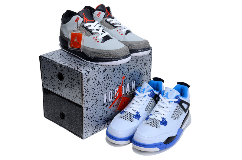 2013 Limited Combine Grey Black Air Jordan 3 And White Blue Jordan 4 Shoes - Click Image to Close